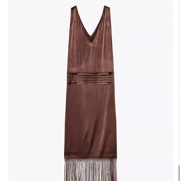 Zara Brown Maxi Dress with Fringe - Picture 5 of 6